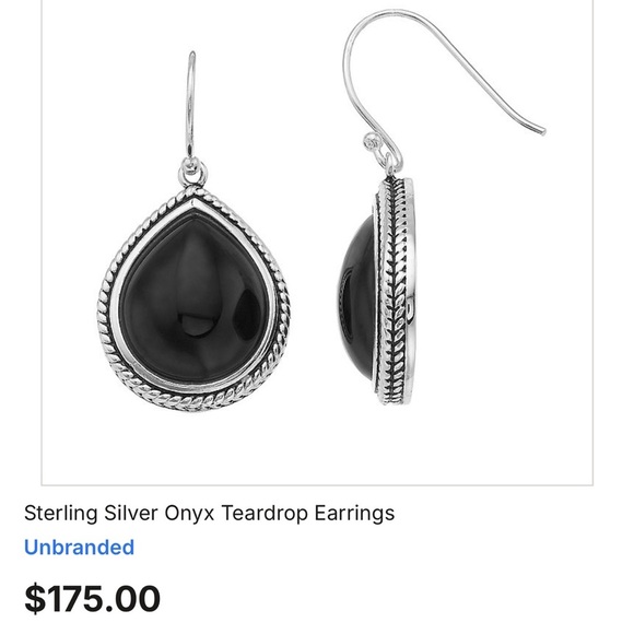 Sterling Silver Black Onyx Teardrop Dangle Earrings French Wire Classic - Picture 10 of 10